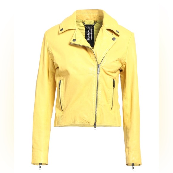 New Yellow Leather Jacket Women’s Size 6 - Picture 1 of 15
